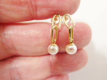 Real 10k Solid Yellow Gold Freshwater Cultured Pearl Stud Earring Dainty