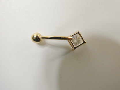 14k Real Solid Yellow Gold Square Stone Belly Button Ring Piercing