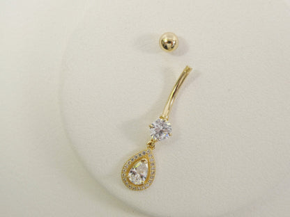 14k Real Solid Yellow Gold Tear Drop Design Belly Button Ring Piercing