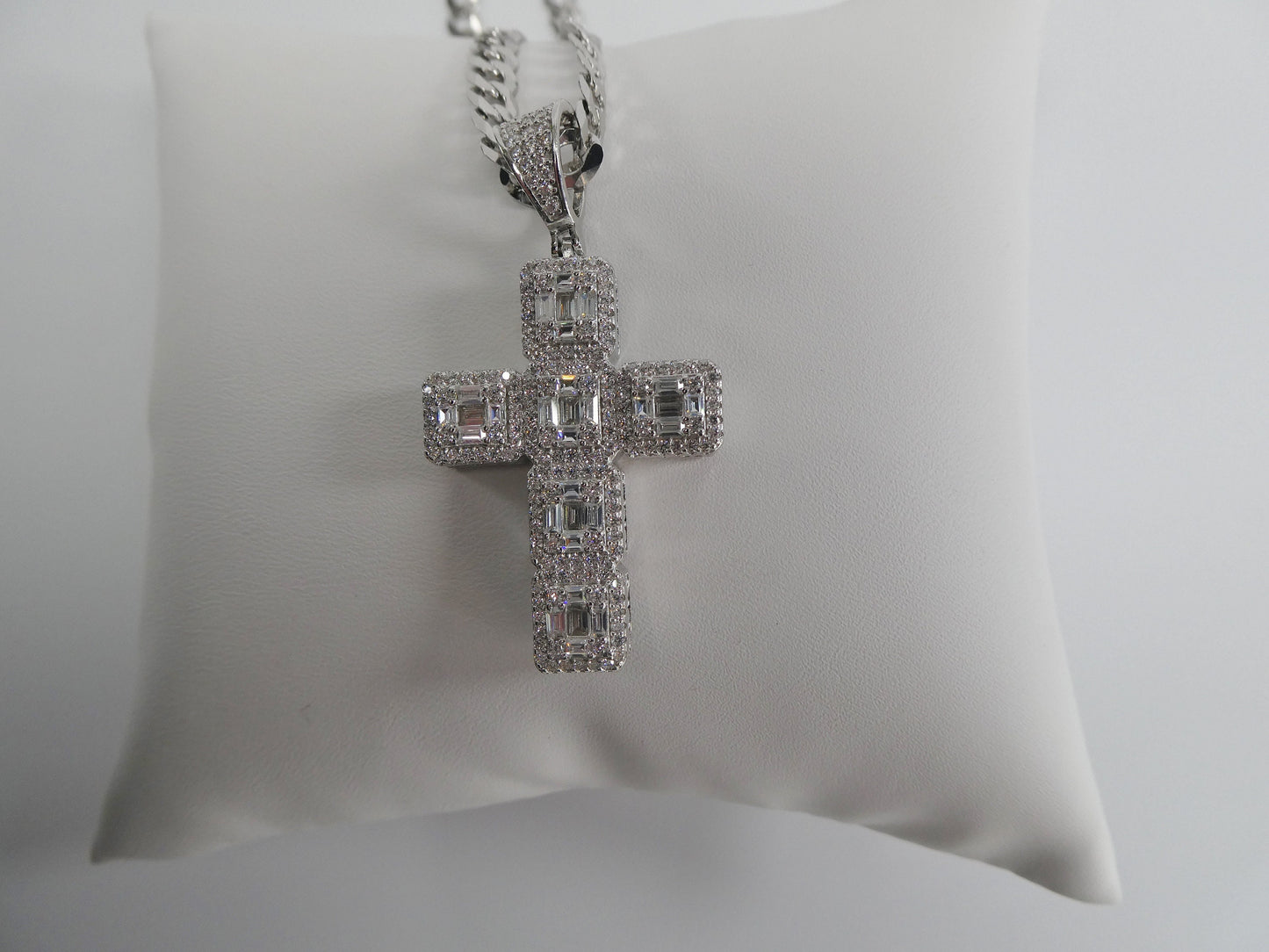 14k Gold Tone Sterling Silver Cross Pendant - 24 Inch Chain