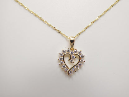10k Real Solid Yellow Gold 16 Inch Chain & Heart Pendent Set