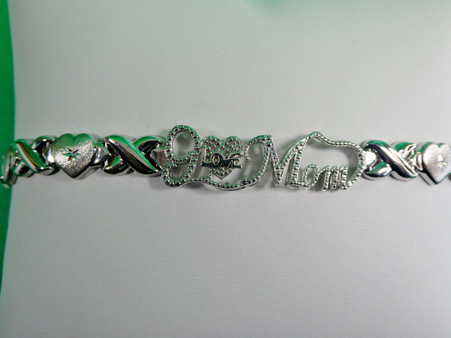 7.5 inch xoxo heart i love mom stampato bracelet 14k white gold color finish over real 925 sterling silver