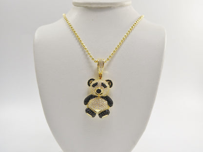 Real 925 Sterling Silver Teddy Bear Pendent and 2mm Moon Chain