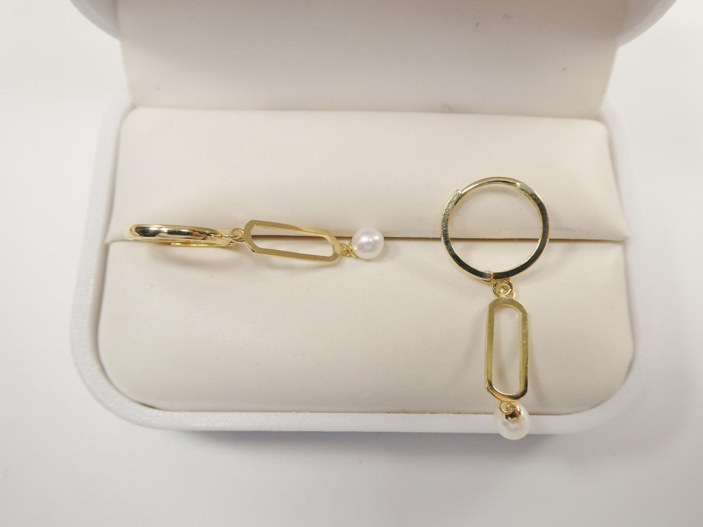 real 10k solid yellow gold paperclip pearl dropping earring