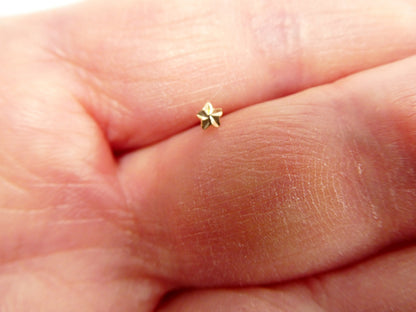14k Real Solid Yellow Gold Star Nose Stud Ring