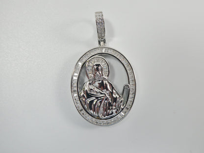 Real 925 Sterling Silver Oval Saint Judas Baguette Stone Setting Pendent