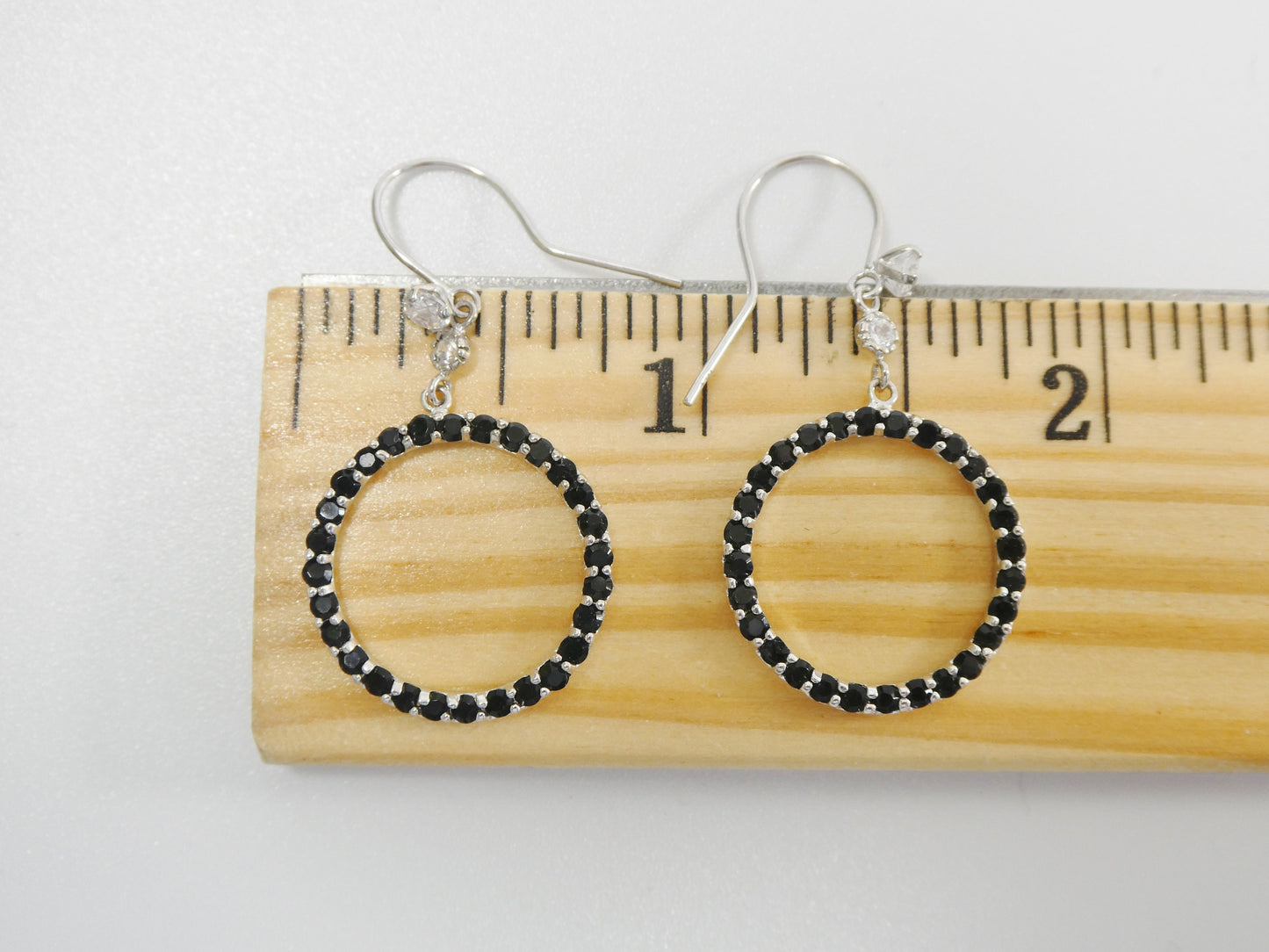 14k real solid white gold black stone circle earrings