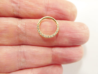 14k Real Solid Yellow Gold CZ Hoop Earring Cartilage Daith Ring Piercing
