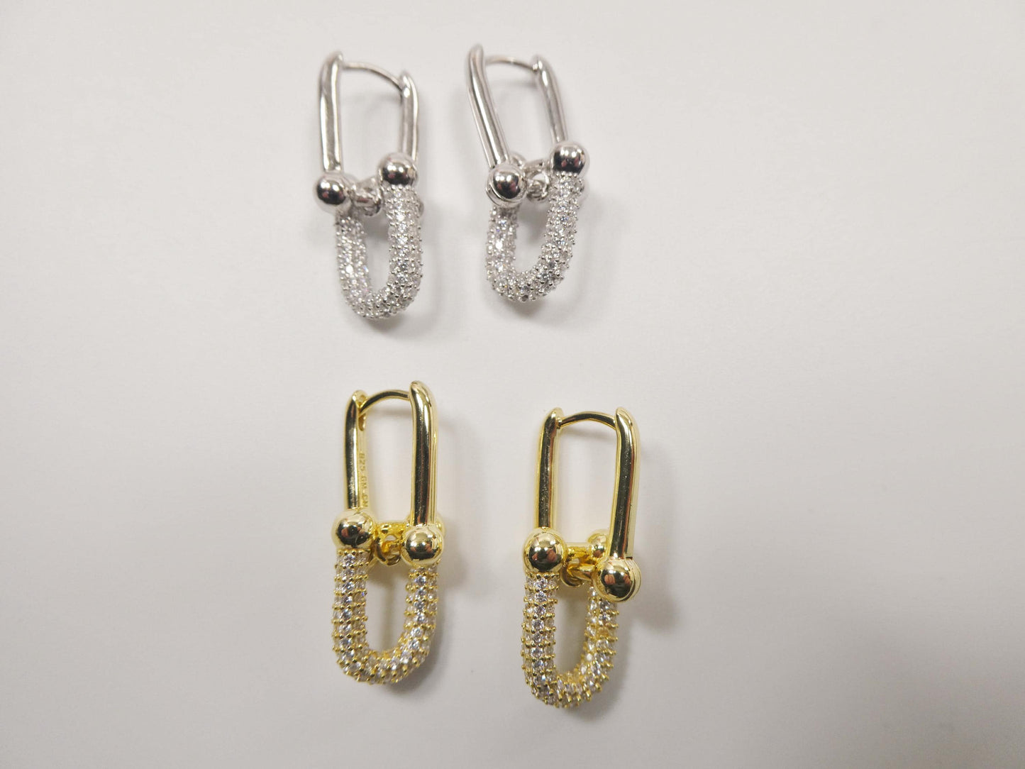 real 925 sterling silver u-shape paperclip earrings