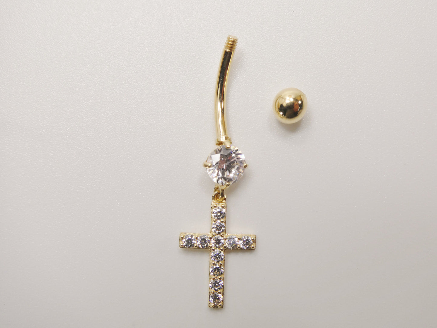 14k real solid yellow gold dangling cross belly button ring piercing