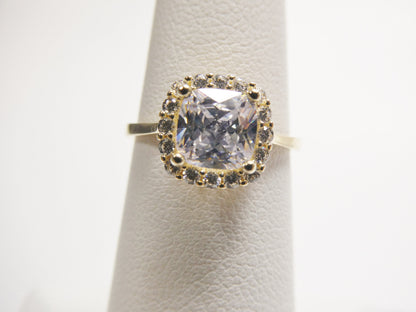 14k Real Solid Yellow Gold Engagement Cushion Cut Cubic Zirconia Ring