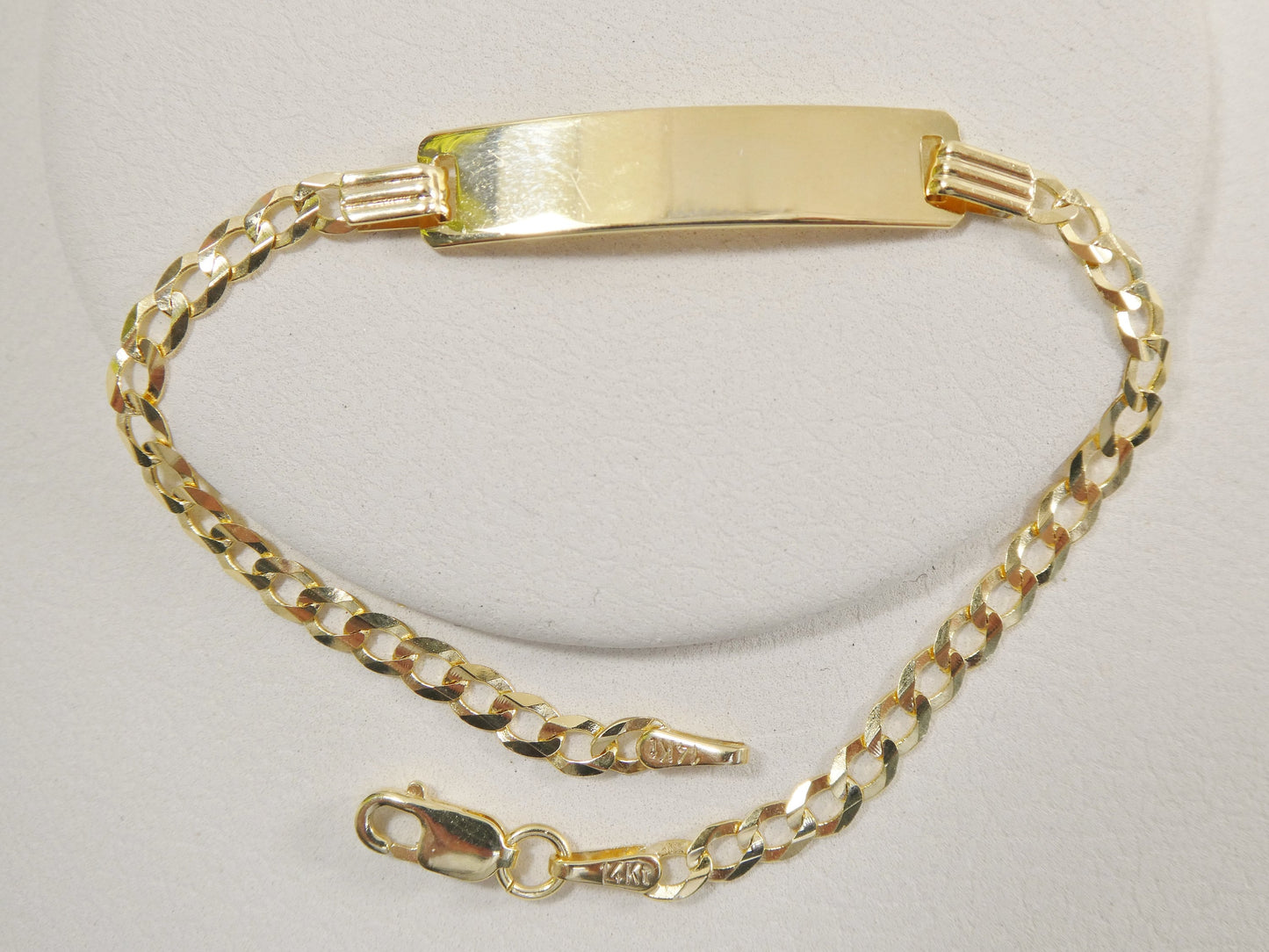 14K real solid yellow gold 6 inch curb link baby ID bracelet