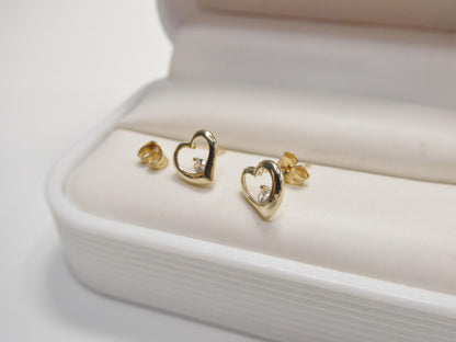 Real 10k Solid Yellow Gold Heart Push Post Earrings