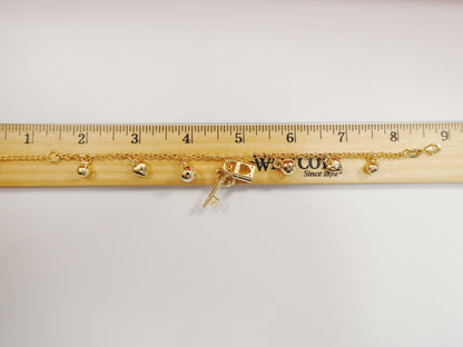 7 Inch 18k Gold Filled Adjustable With Extension Charm Ladies Bracelet