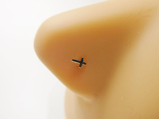14k real solid yellow gold high polish twist cross nose ring