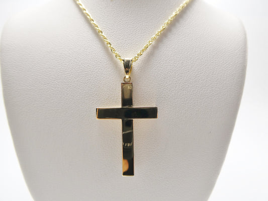 14k real solid yellow gold super high polish cross pendent and robe necklace