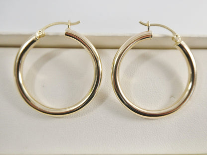 Real 10k Solid Yellow Gold Plain High Polish 30 mm Hoop Huggie Earrings