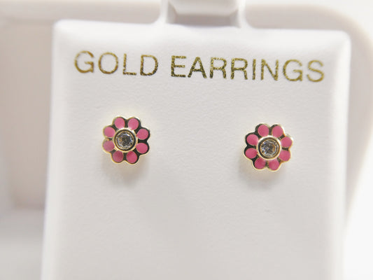 10k real solid gold kids enamel flower screw post earrings