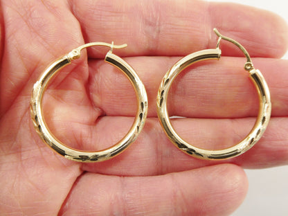 10k Real Solid Yellow Gold Diamond Cut Hoop Earrings