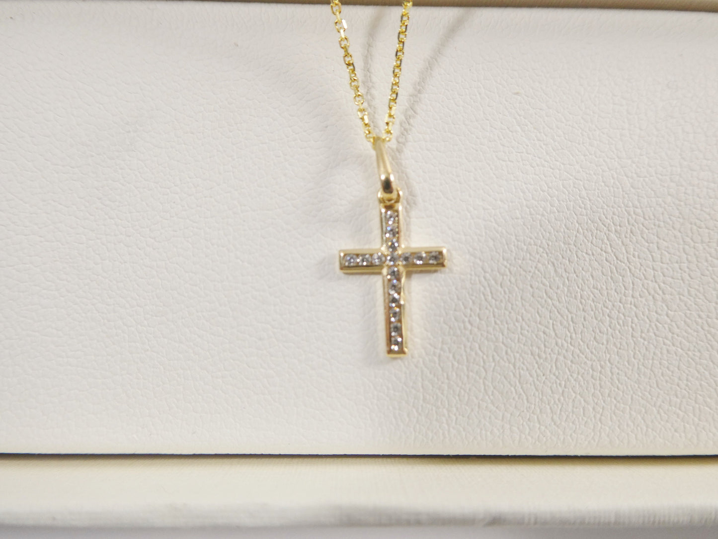 14k real solid yellow gold cross pendent and cable necklace
