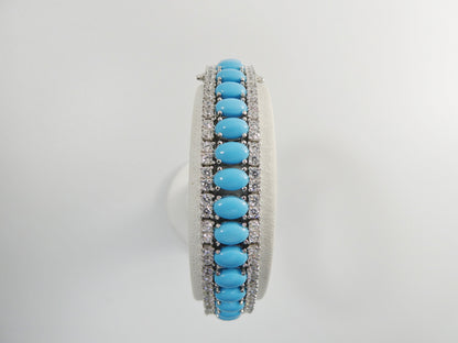 7/ 7.5 Inch Real 925 Sterling Silver Turquoise Tennis Bracelet