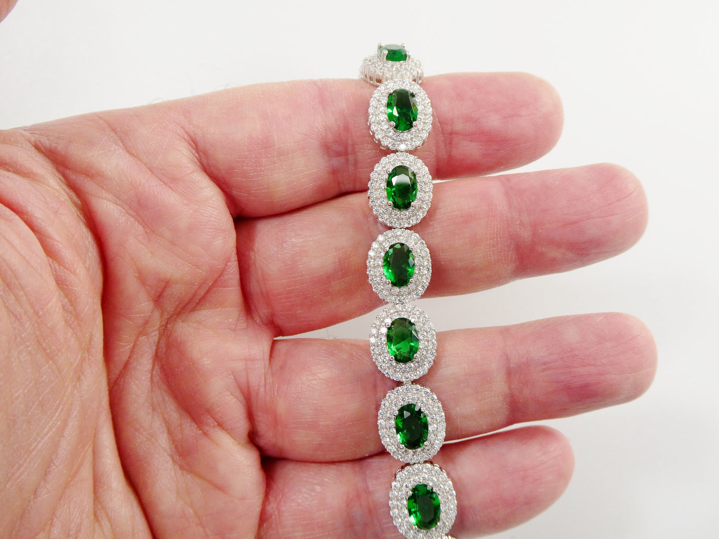 7 inch real 925 sterling silver large color stone ladies bracelet