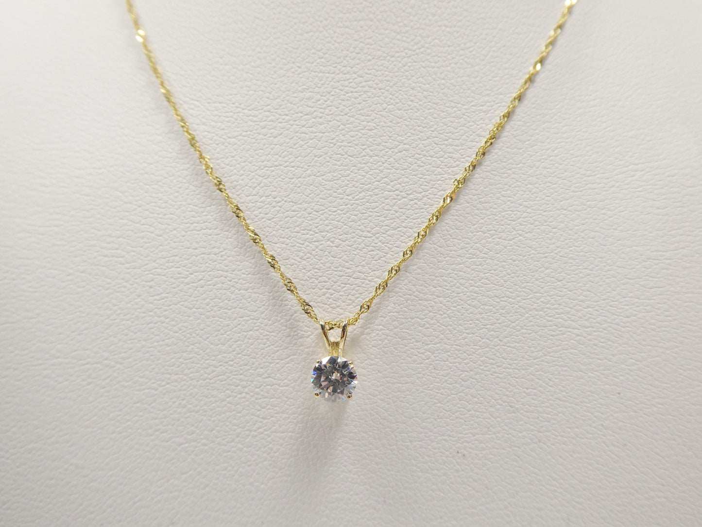 10k real solid yellow gold 16 inch chain and round stone solitaire pendent set