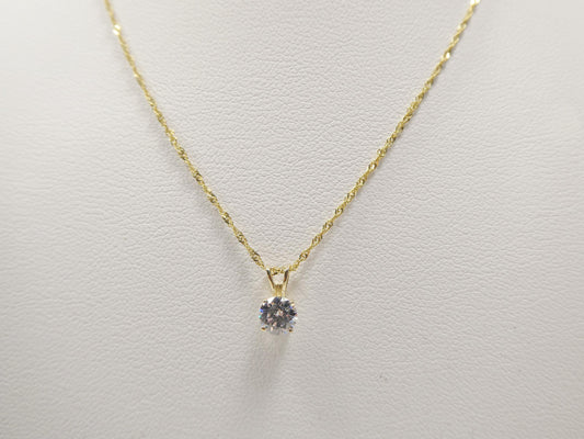 10k real solid yellow gold 16 inch chain and round stone solitaire pendent set