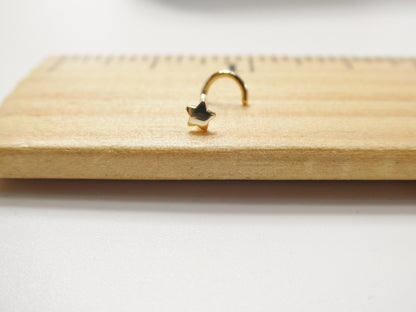14k Real Solid Yellow Gold Twist Star Stud Nose Ring
