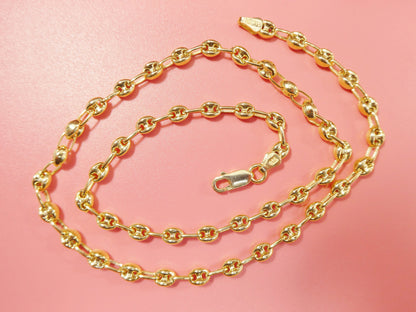 Real 925 Sterling Silver Solid Anchor Puff Chain 14k Yellow Gold Finish