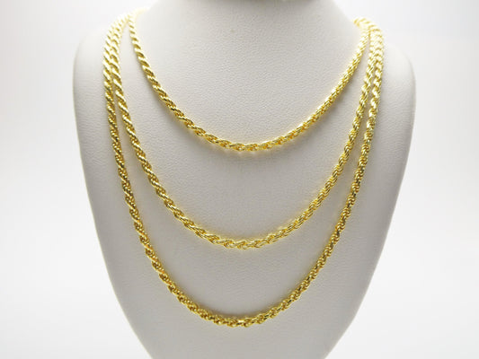 real 925 sterling silver solid rope chain 14k yellow gold finish