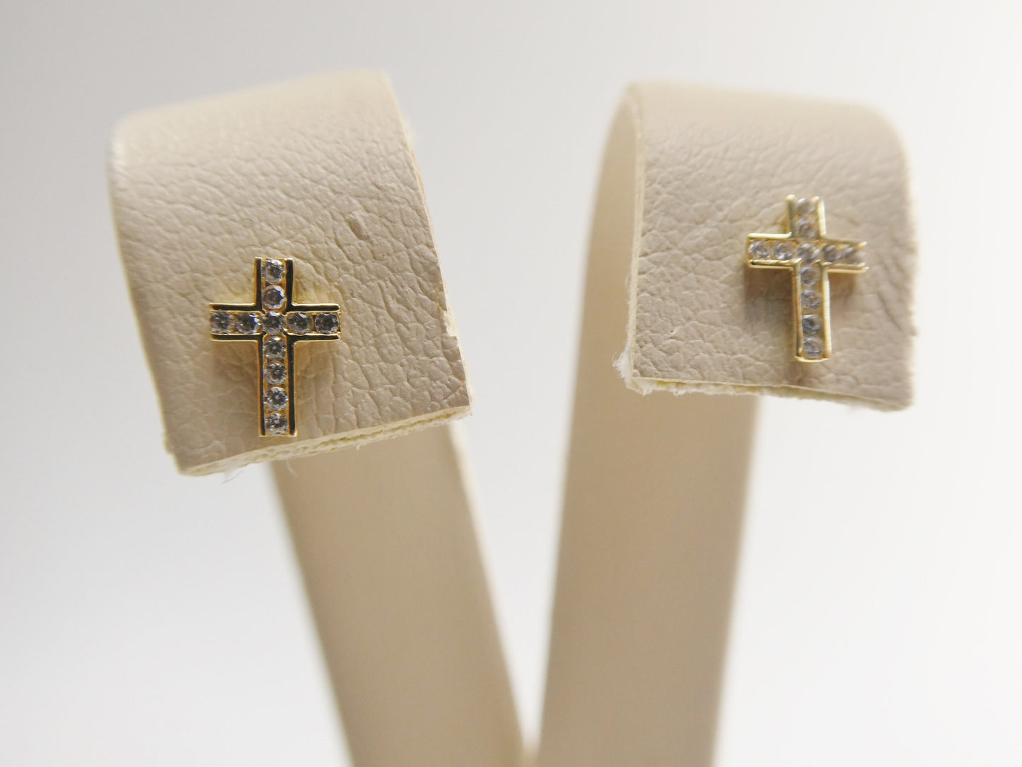 10k real solid yellow gold full stone setting cross push post earrings