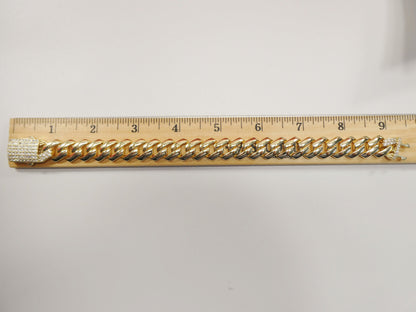 14MM Real 925 Sterling Silver 14k Yellow Gold Color Monaco Bracelet