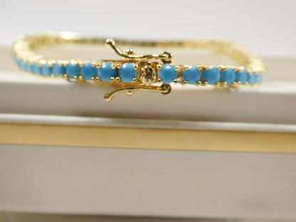 7 Inch 3mm/ 4mm Real 925 Sterling Silver Turquois Tennis Bracelet