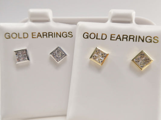 real 10k solid yellow gold square push post stud earrings