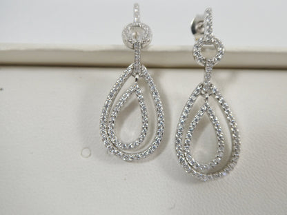 Real 925 Sterling Silver Micro Pave Setting 14k White Gold Color Finish Drop Earrings