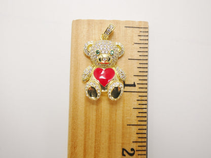 925 Sterling Silver Enamel Color Teddy Bear Pendent Set Charm
