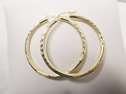 10k Real Solid Yellow Gold Diamond Cut Hoop Earrings