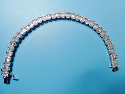 Real 925 Sterling Silver Tennis Baguette 7 Inch Bracelet