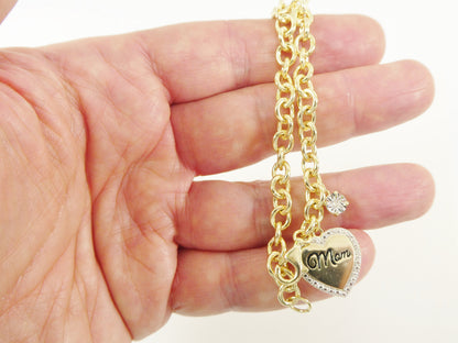 Real 7 Inch 925 Sterling Silver Cable Mom Heart Bracelet