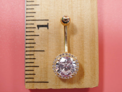 14k Real Solid Yellow Gold Large Stone Belly Button Ring Piercing