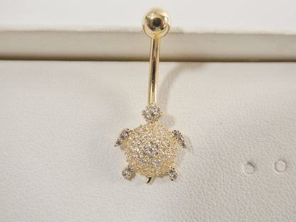14k Real Solid Yellow Gold Turtle Belly Button Ring Piercing