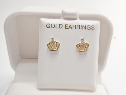 Real 10k Solid Yellow Gold Crown Push Post Stud Earrings