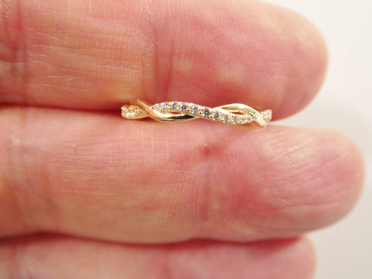 real 14k solid yellow gold women's classic micro pave setting pinky ring