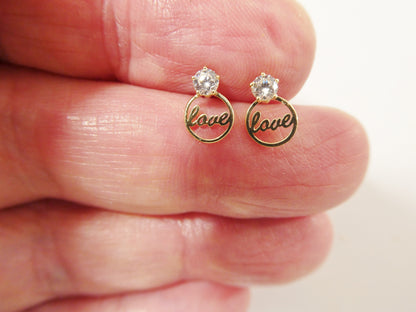 Real 10k Solid Yellow Gold Script Love Letter Stud Earrings Dainty