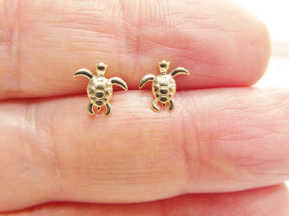 Real 10k Solid Yellow Gold Turtle Screw Back Post Earrings