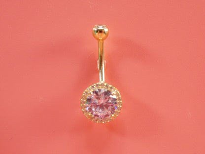 14k Real Solid Yellow Gold Large Stone Belly Button Ring Piercing