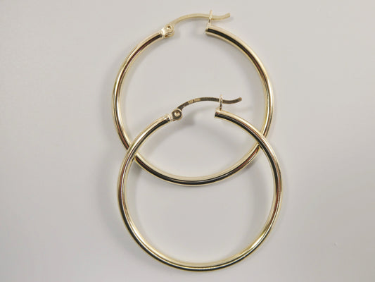 real 10k solid yellow gold plain high polish 35mm hoop earrings