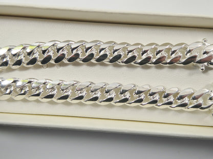 9mm Real Miami Link Solid 925 Sterling Silver Men Bracelet Safety Box Lock