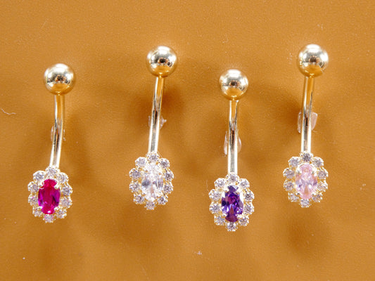 14k real solid yellow gold oval color stone center belly button ring piercing